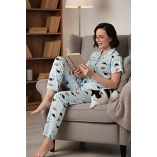 Lela Desenli Kısa Kollu Beli Lastikli Gömlek Yaka Dokuma Regular Fit Pijama Takımı Bayan Pijama Takımı 6571010