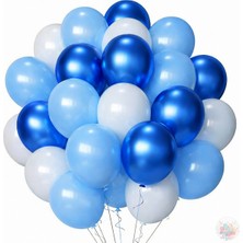 Joyane Metalik Mavi ve Açık Mavi Beyaz Balon Seti | 24 Parça A Kalite Balon, Parti ve Doğum Günü Seti
