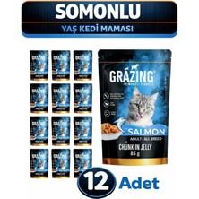 Grazing Pet 12LI Somonlu Yaş Kedi Maması Omega Destekli Yaş Mama 12X 85 gr