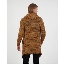 Elku Moda Erkek Kapüşonlu Kapamasız Uzun Triko Hırka Pamuklu Salaş Triko Hırka