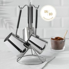 Nehir 4 Parça Standlı Paslanmaz Çelik Cezve Seti 18/10 Düz Desenli Gümüş Renk Türkiye Menşeli