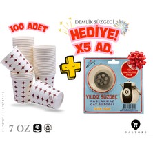 Valtore Karton Bardak 100 adet Isıya Dayanıklı Gıda Ile Temasa Uygun Süzgeç Hediyeli