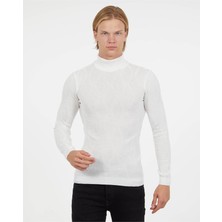 Elku Moda Erkek Boğazlı Triko Kazak Pamuklu Kendinden Desenli Balıkçı Yaka Slimfit Kazak