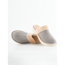 Dr. Klompa Kadın Ev Terliği Peluş Astarlı Kışlık Kapalı Burun Kaymaz Taban Sıcak Rahat Terlik Açık Gri