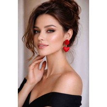 Myth Atelier Red Romance Kırmızı Gül ve Kırmızı Kalp Sallantılı Özel Tasarım Küpe - Şık, Sevgililer Günü, Hediye