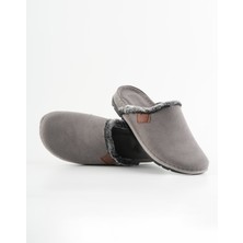 Dr. Klompa Erkek Ev Terliği Peluş Astarlı Kışlık Kapalı Burun Kaymaz Taban Günlük Rahat Sabo Terlik Gri