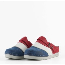 Dr. Klompa Kadın Sabo Terlik - Lacivert-Kırmızı - Konfor Destekli Yapı Yumuşak Taban