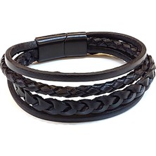 Herşey Nota Black Multi Braid – Çok Katmanlı Örgü Detaylı Siyah Erkek Deri BILEKLIK-1414