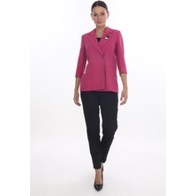 White Diamond Yarım Kol ve Broş Detaylı Ceket 42 - Fuşya