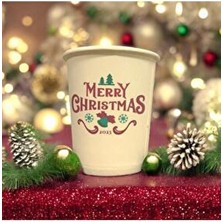 Sbs 2025 Merry Christmas-Yılbaşı Konseptli Tek Kullanımlık 7 Oz 50 Adet Karton Bardak