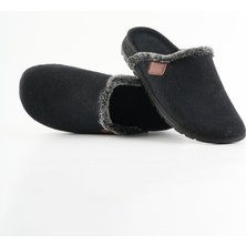 Dr. Klompa Erkek Ev Terliği Peluş Astarlı Kışlık Kapalı Burun Kaymaz Taban Günlük Rahat Sabo Terlik Siyah