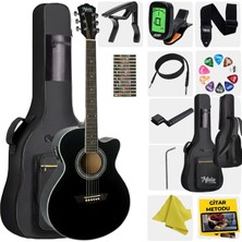 Midex XC-300XBK-EQ Profesyonel Siyah Elektro Akustik Gitar 4/4 Yetişkin Üst Segment (Gigbag Çanta Tuner Capo Askı Jak Kablo Pena)