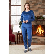 Remsa Kadın Kadife Pijama Takımı 25384 Açık Lacivert