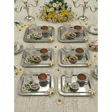 Fabriona Papatya Detaylı Metal Sunum Tepsisi 6'lı Set – Altın ve Gümüş Seçenekli