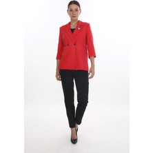 White Diamond Yarım Kol ve Broş Detaylı Ceket 40 - Kırmızı