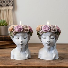 Uretti - Hülya 6683 5509 El Yapımı Dekoratif Kadın Figürlü Polyester Tealight 2'li Mumluk - Mum Hediye