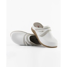 Dr. Klompa Kadın Sabo - Beyaz Gri - Konfor Destekli Yapı Şık Tasarım Yumuşak Taban Günlük Kullanıma Uygun