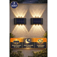 Eser Ticarett 2 Adet Güneş Enerjili Solar LED Duvar Lambası Dış Mekan Bahçe Balkon Aydınlatma IP65 Su Geçirmez