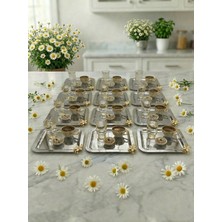 Fabriona Papatya Detaylı Metal Sunum Tepsisi 12'lı Set – Altın ve Gümüş Seçenekli