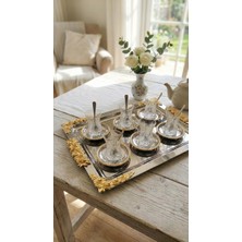 Fabriona Lüks Oymalı Çiçek Desenli Gümüş Veya Altın Servis Sunum Kahve Çay Nişan Tepsisi