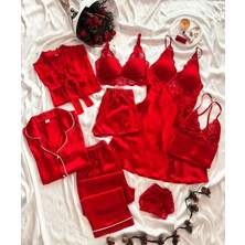 Çeyize Dair Herşey Kırmızı 8 Parça Dev Sabahlıklı Çeyiz Seti