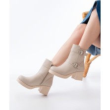 Arda Bayan Bot 5109-3027 Bej Topuklu Fermuarlı Günlük Kadın Bot