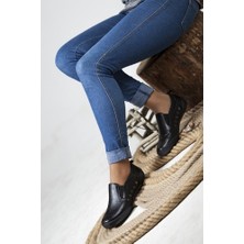 Tarçın Hakiki Deri Siyah Kadın Deri Casual Ayakkabı TRC50-0502