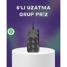 365Dükkan 6 Prizli Çoklu Uzatma Kablosu USB Type-C Hızlı Şarj Termal Koruma