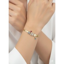 925 Ayar Papatya Silver Papatyalı Özel Isimli Doğum Taşlı Italyan Zincir Bileklik.rose.gold.rodaj