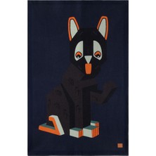 Loewe x Louis Wain Yün Battaniye Deri Logolu Kedi Motifli Tasarım Mavi