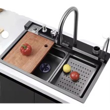 Eymen Yapı Akıllı Teknolojik Eviye Evye Seti Paslanmaz Antrasit 75 x 46 cm