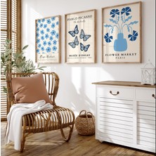 Pam Studio Matisse & Picasso Tarzı 3’lü Ahşap Çerçeveli Tablo Seti – Mavi Minimalist Modern Duvar Dekoru Poster