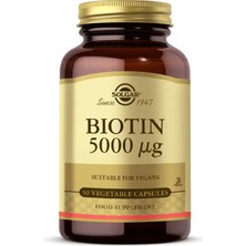 Solgar Biotin 5000 Mcg 50 Kapsül Vegan İçerik ile Saç ve Cilt Sağlığını Destekleyen Takviye