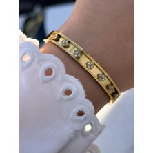 Ferro Sarı Çelik Kelepçe Kordon Kristal Taşlı Kadın Bileklik FRJW10030A-B 2 Yıl Garantili Hediye Paketli