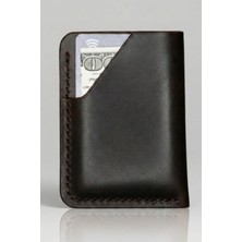 Luvo Premium Deri El Yapımı Kartlık, İtalyan Dikiş, Kompakt Tasarım Koyu Kahverengi