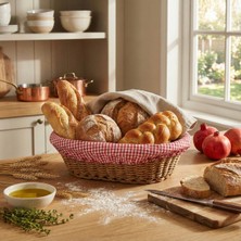 AyrStore Oval Renkli Bezli Ip Hasır Ekmek Sepeti