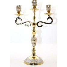 Erseyy Pirinç Sedefli 3'lü Şamdan