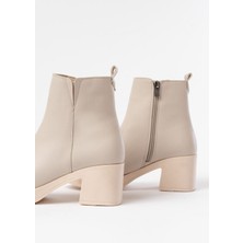 Arda Bayan Bot 5109-3057 Bej Lastikli Fermuarlı Kalın Topuklu Günlük Kadın Bot
