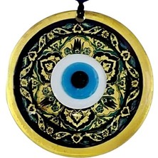 Pazarcan Lale Desenli Altın Rengi Nazar Boncuklu Füzyon Cam Duvar Dekoru