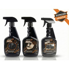 Marvex Pro Premium 3'lü Set: Lastik & Torpido Parlatıcı, Döşeme Temizleyici + Sünger Hediye