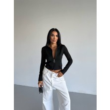 Trendhazan Dalgıç Kumaş Fermuarlı Parmak Geçirme Detaylı Slim-Dar Kalıp Sweatshirt