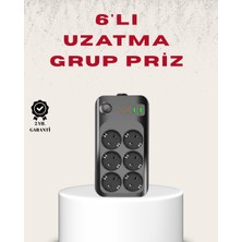 365Dükkan 6’lı Grup Priz Termal Korumalı USB Type-C Çoklu Priz 2 Metre Kablo