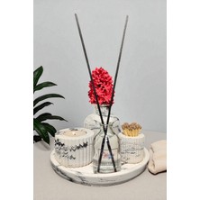 Besagu Home Mermer Desenli Dekoratif 5 Parça Vazo Seti -Vazo,oda Kokusu,kibritlik,yuvarlak Tepsi,tealight Mumluk