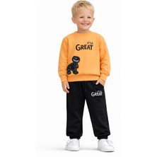 Zepkids Bisiklet Yaka Great Nakışlı Oranj Siyah Renk Erkek Çocuk Eşofman Takımı