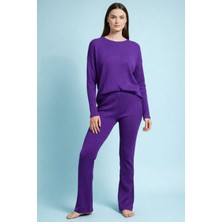 Kadın Fitilli Pijama Takımı - Lila