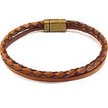 Herşey Nota Heritage Brown Pure Braid – Kahverengi Örgü Detaylı Erkek Deri BILEKLIK-1404