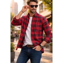 Varetta Erkek Kırmızı Kışlık Gömlek Kareli Yünlü Cepli Geniş Kesim