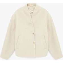Koton Cepli Düğmeli Uzun Kollu Dik Yaka Oversize Peluş Mont