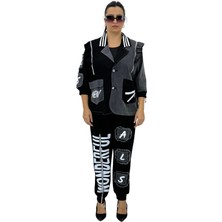 Büyük Beden Fırfırlı Kol Detaylı V Yaka Düğmeli Taşlı Paça Detaylı Jogger Alt Üst Şık Kadın Takım Türk Malı La Sortie