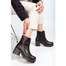 Arda Bayan Bot 5109-3022 Kahve Fermuarlı Kalın Topuklu Günlük Kadın Bot